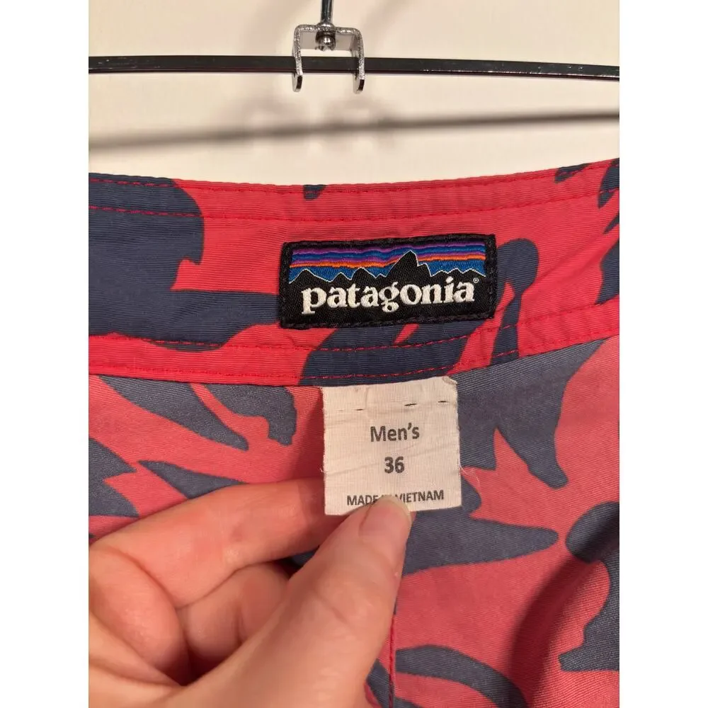 Patagonia Board Shorts Mens 36 Adzuki Red Blue Wavefarer 9.5
